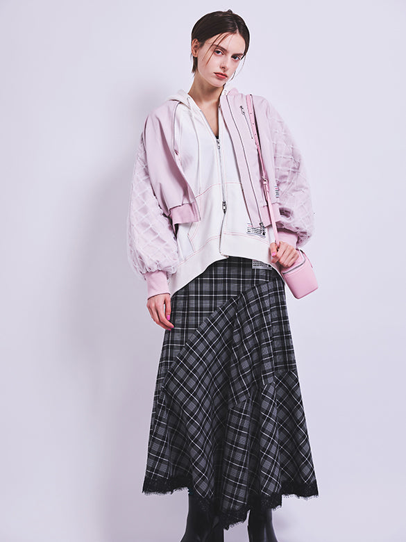 Lace Piping Plaid Design Skirt