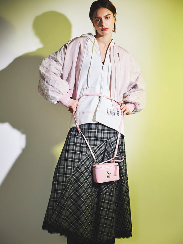 Lace Piping Plaid Design Skirt
