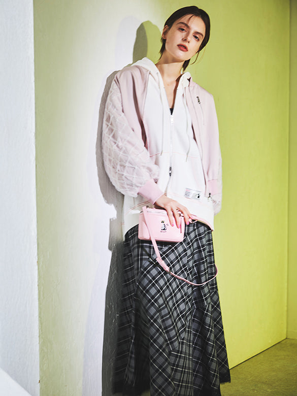 Lace Piping Plaid Design Skirt