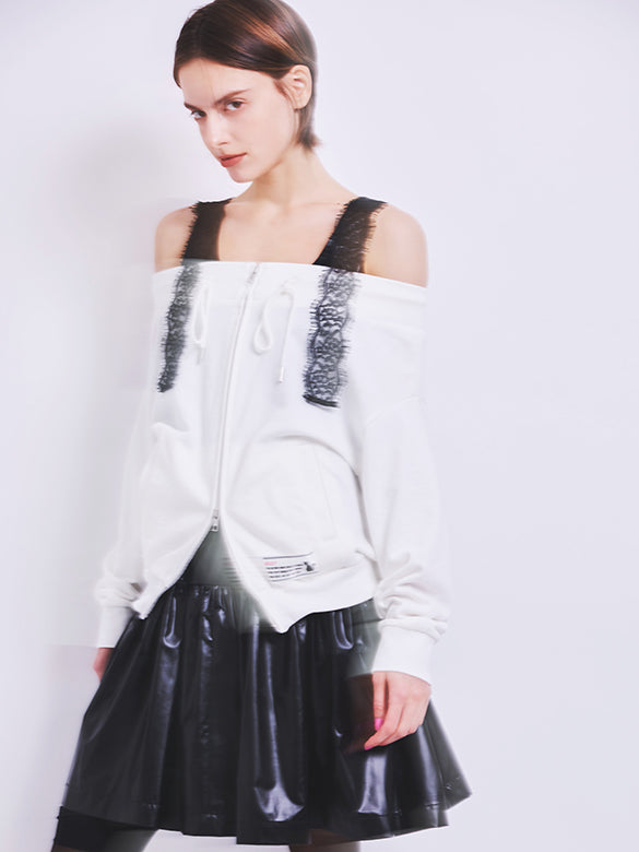 Off-shoulder Sweat Zipper Top