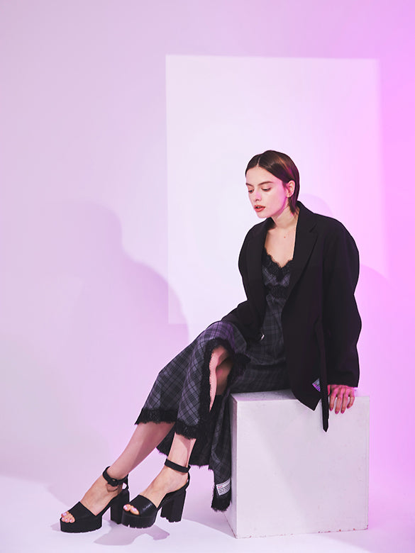 Lace Piping Plaid Cami Dress