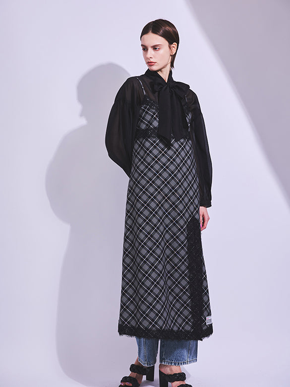 Lace Piping Plaid Cami Dress