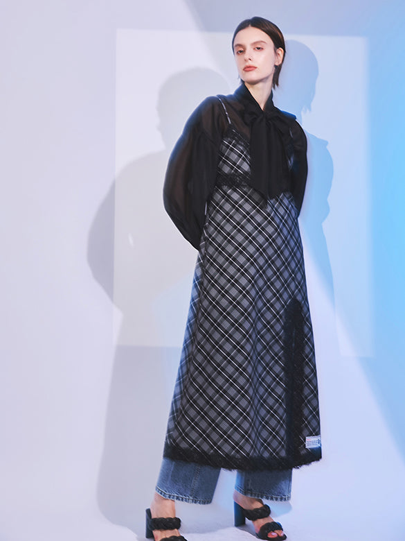 Lace Piping Plaid Cami Dress