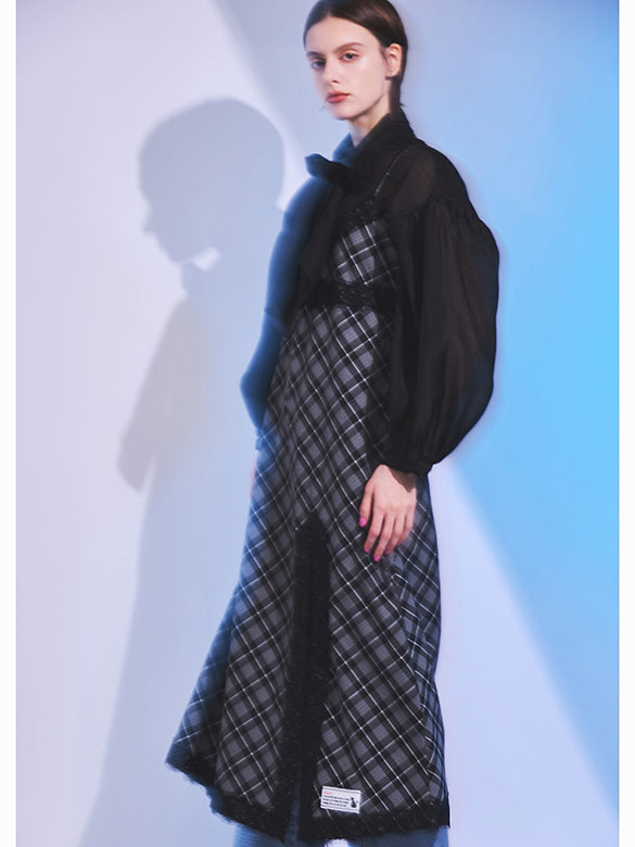 Puff-sleeves Bow-tie Sheer Blouse