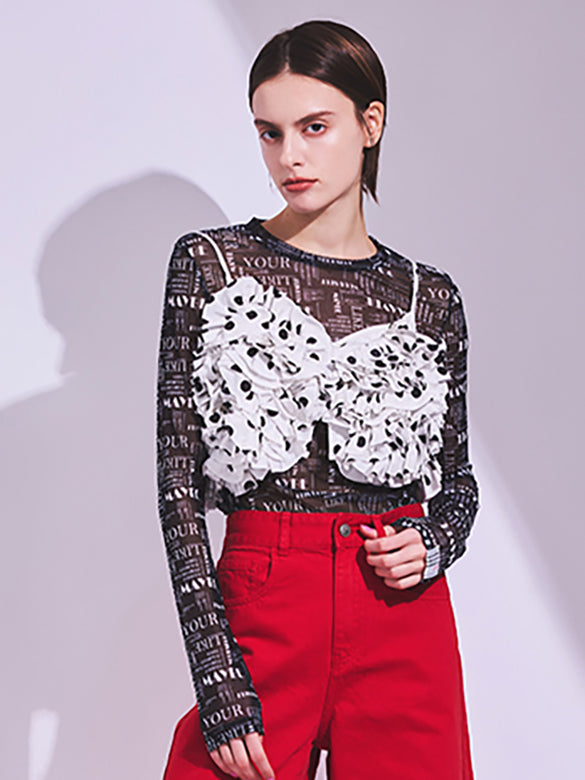 Printed Sheer Tulle Top