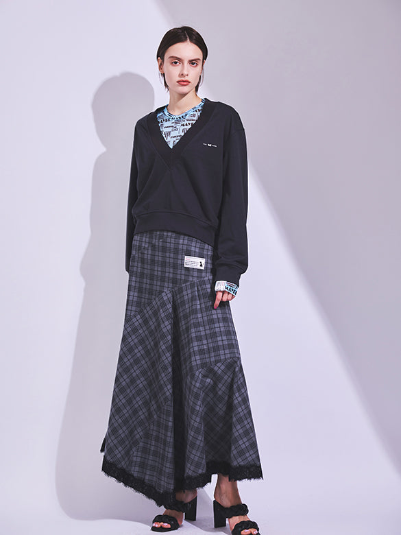 Lace Piping Plaid Design Skirt
