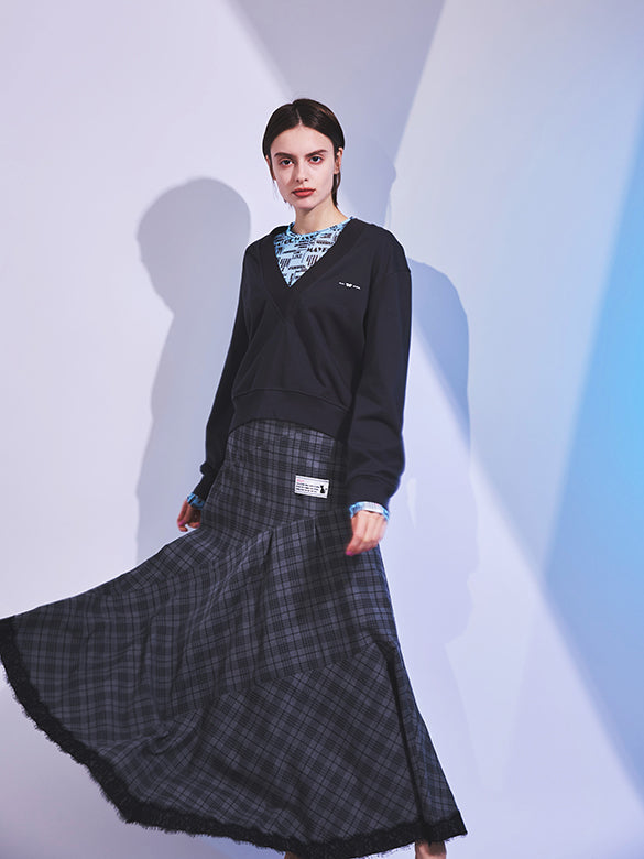 Lace Piping Plaid Design Skirt