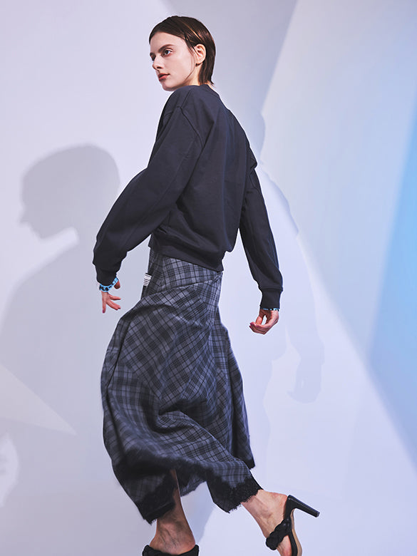 Lace Piping Plaid Design Skirt