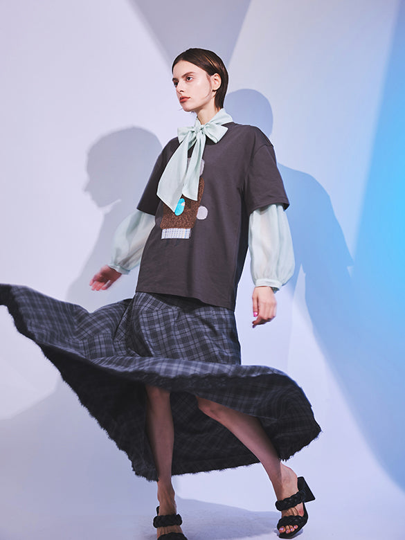 Lace Piping Plaid Design Skirt