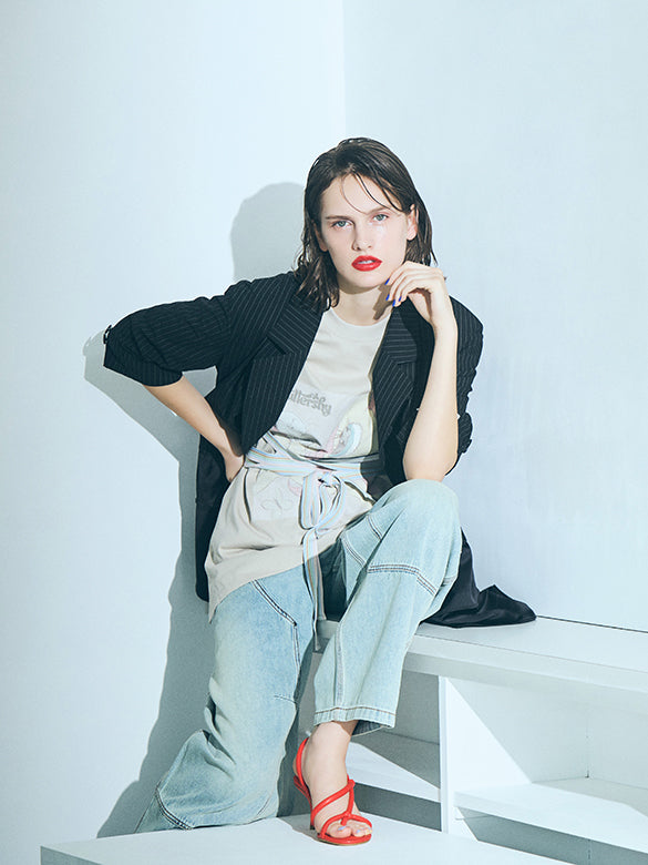 Pin-stripe Frill Design Jacket
