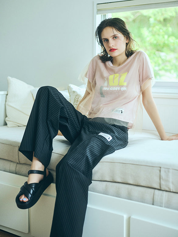 Pin-stripe Side Cut-out Pants