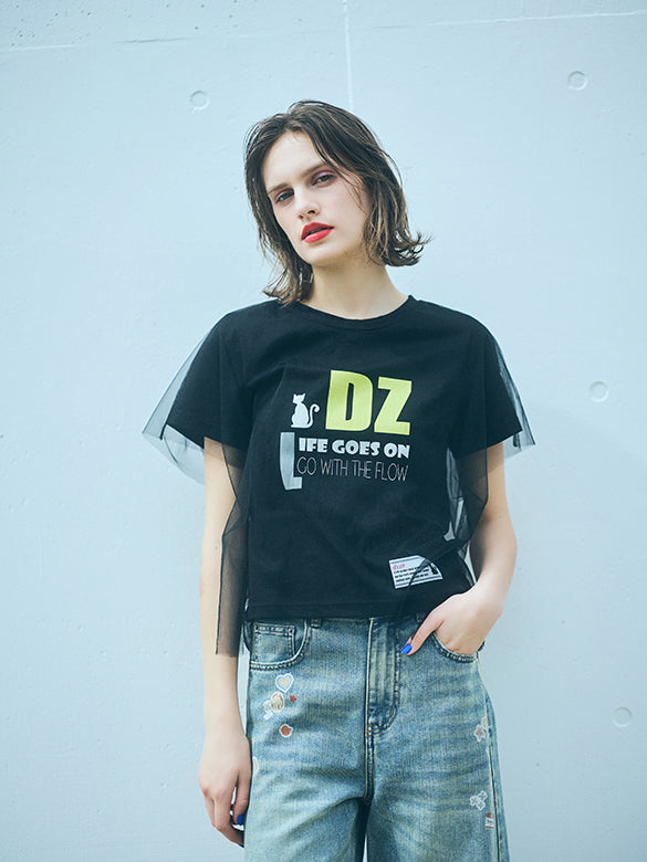 Tulle Combination Printed T-shirt