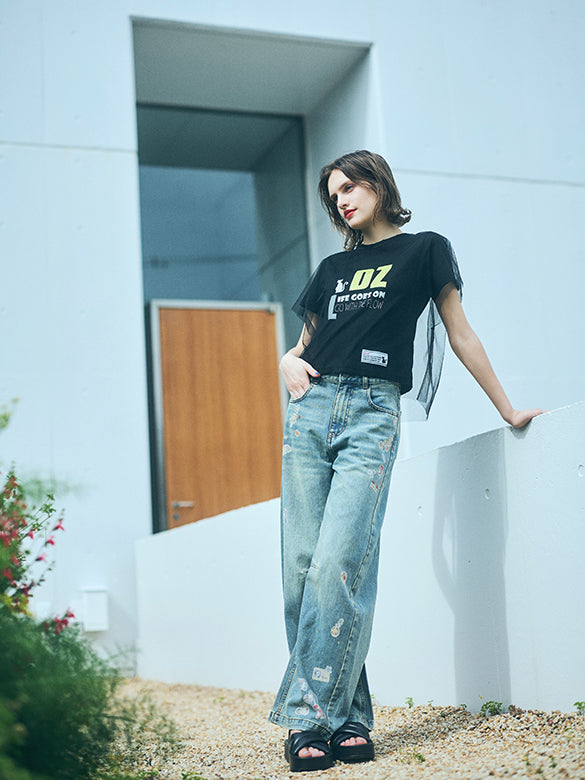 Tulle Combination Printed T-shirt