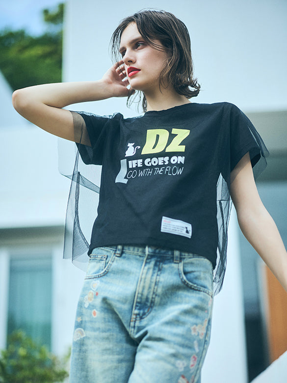 Tulle Combination Printed T-shirt