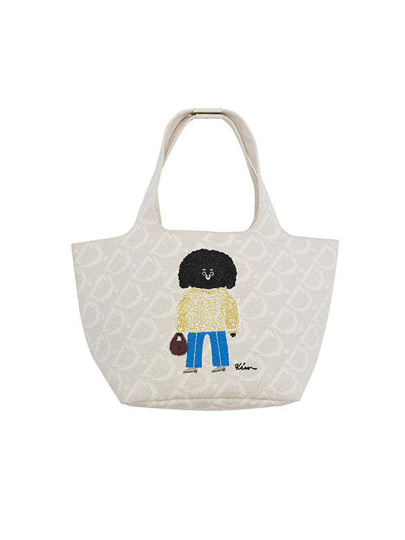 Character Embroidery Monogram Tote Bag