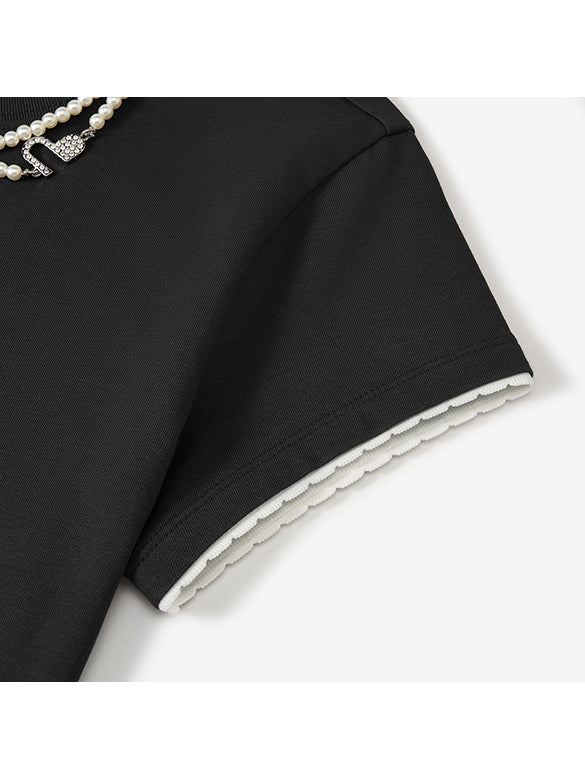Pearl Neckless Combination T-shirt