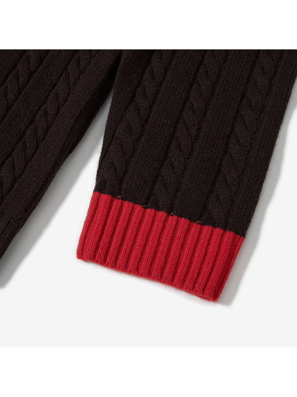 Bi-color Hem Zipper Knit Cardigan