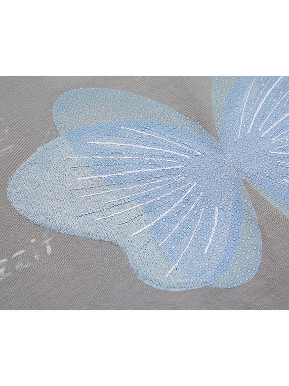 Butterfly Printed & Beads T-shirt