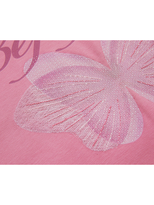 Butterfly Printed & Beads Compact T-shirt