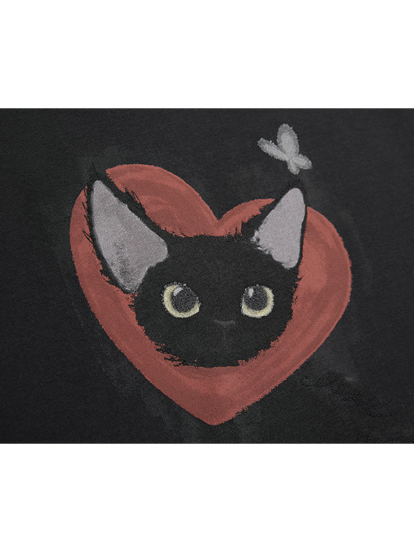 Cat Printed Embroidery Sweatshirt