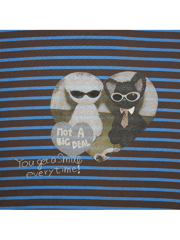 Cat Printed Stripe Long Sleeves T-shirt