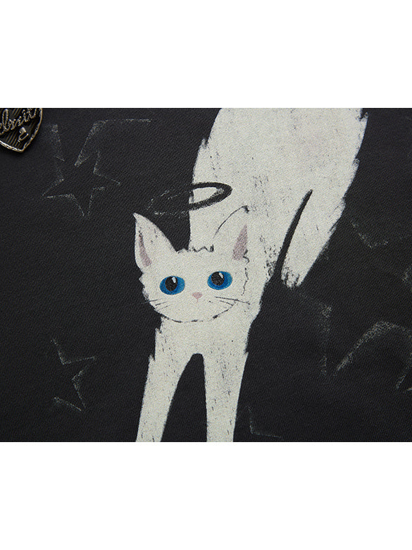 Cat Printed Badge T-shirt