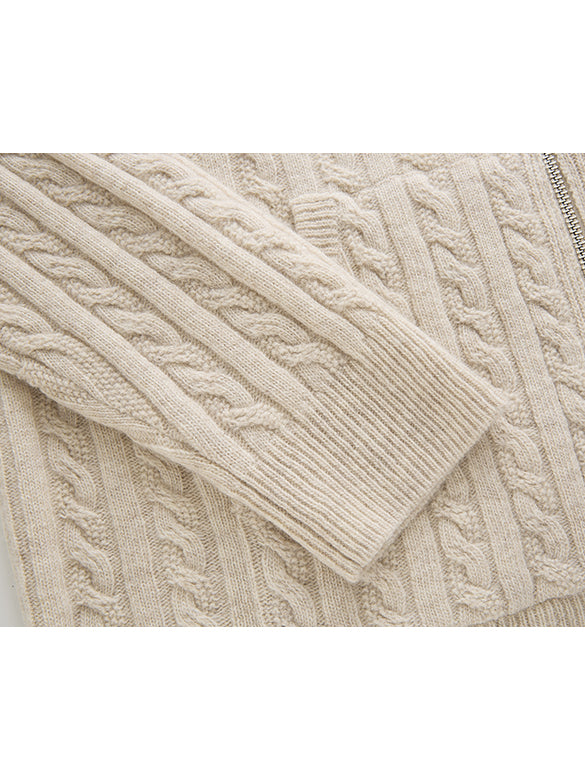 Pompon Design Knitting Zipper Hoodie