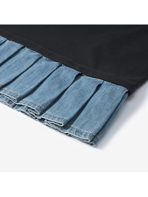 Denim Hem Combination T-shirt Dress