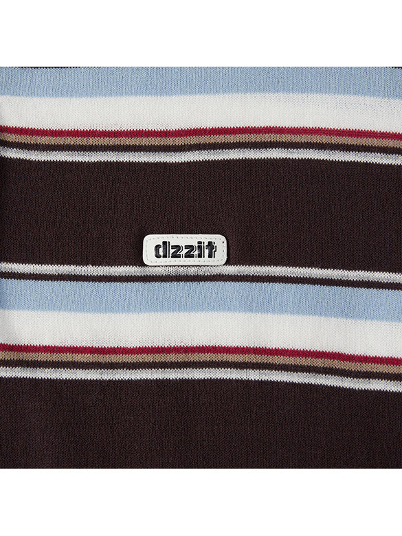 Retro Color Stripe Design Polo Knit