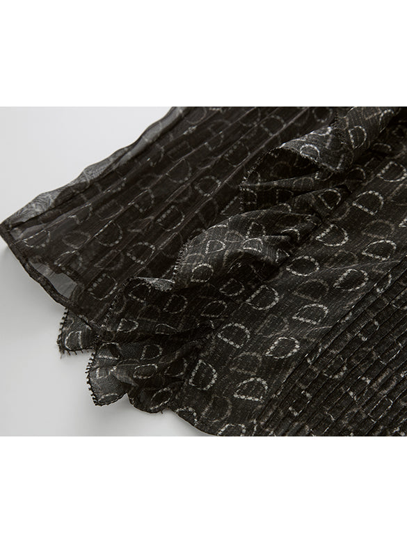 Monogram Pattern Frill Blouse