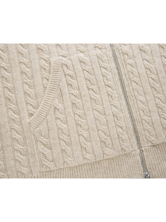 Pompon Design Knitting Zipper Hoodie