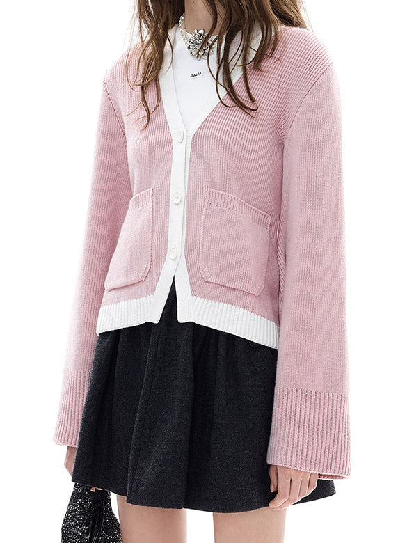 Bi-color Piping Knit Cardigan