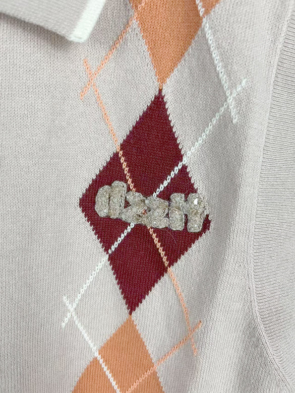 Retro Argyle Sleeveless Polo Knit