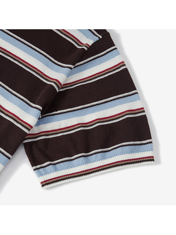 Retro Color Stripe Design Polo Knit