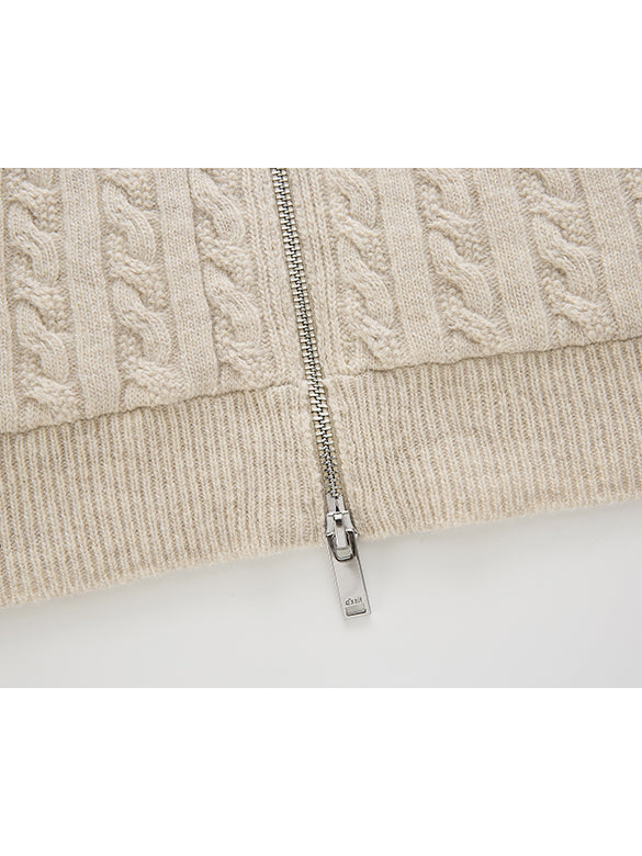 Pompon Design Knitting Zipper Hoodie