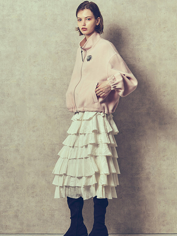 Satin Tiered Belted Skirt