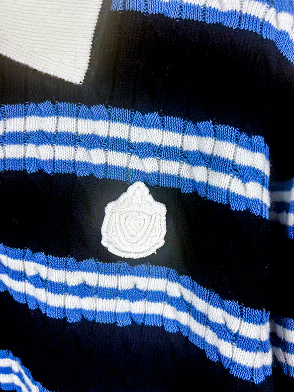 Retro Color Stripe Polo-Knit Top