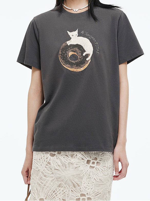 Cat Printed Beads T-shirt