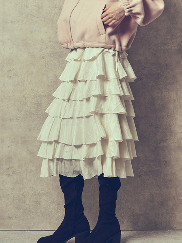 Satin Tiered Belted Skirt