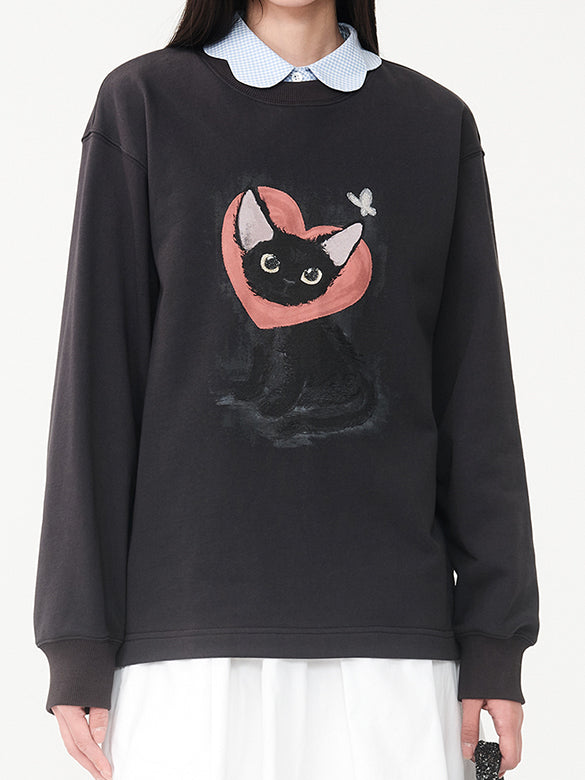Cat Printed Embroidery Sweatshirt