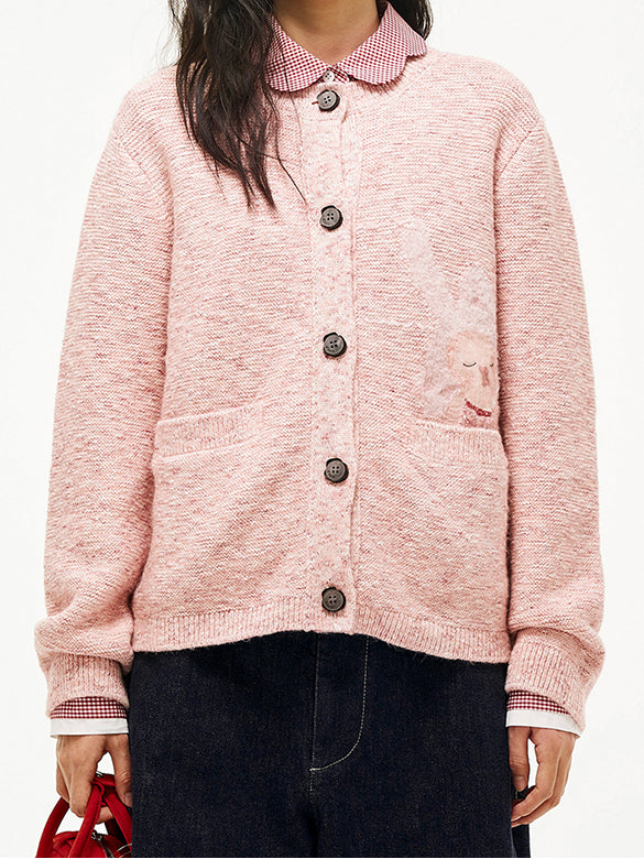 Embroidery Character Design Knit Cardigan
