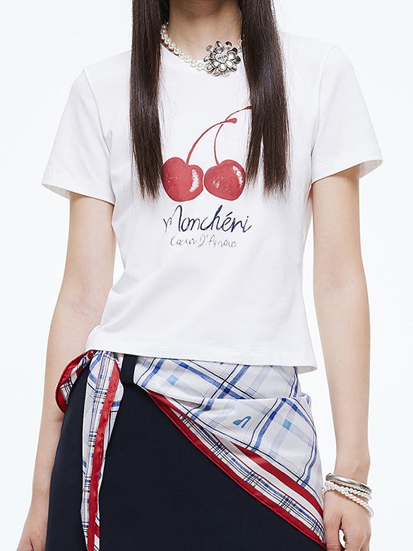 Cherry Printed & Beads T-shirt