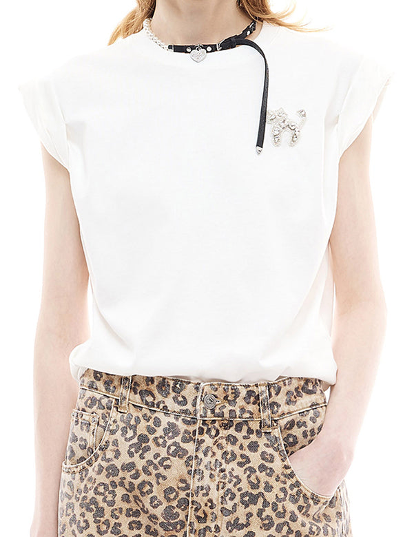 Cat Beads One-point Sleeveless T-shirt