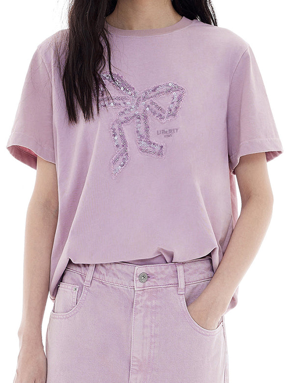 Sequins & Beads & Tulle Ribbon T-shirt