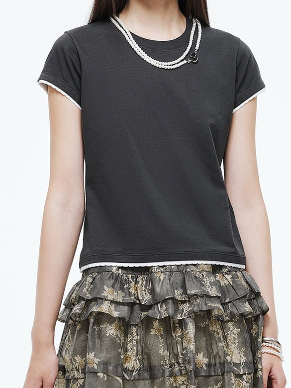 Pearl Neckless Combination T-shirt