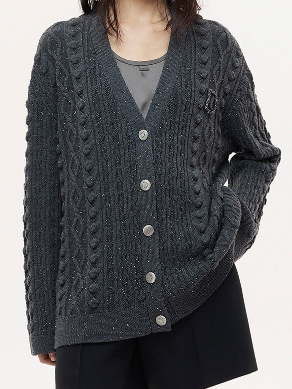 Beads Cable Knitting Cardigan