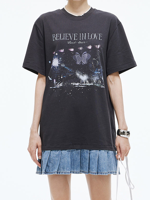 Denim Hem Combination T-shirt Dress