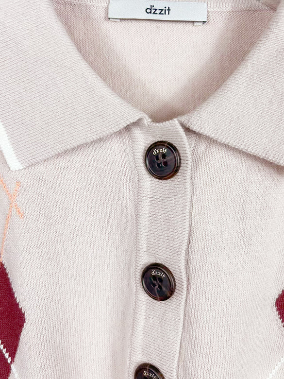 Retro Argyle Sleeveless Polo Knit