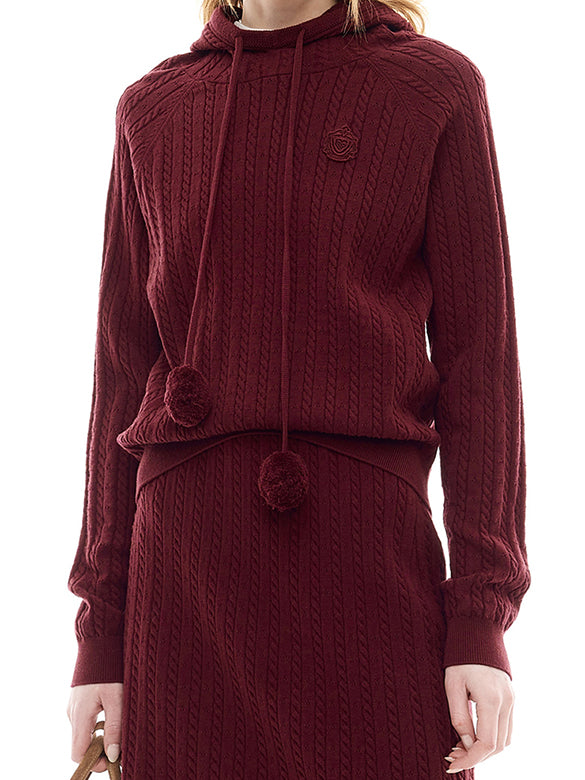 Pompon Code Knit Hoodie