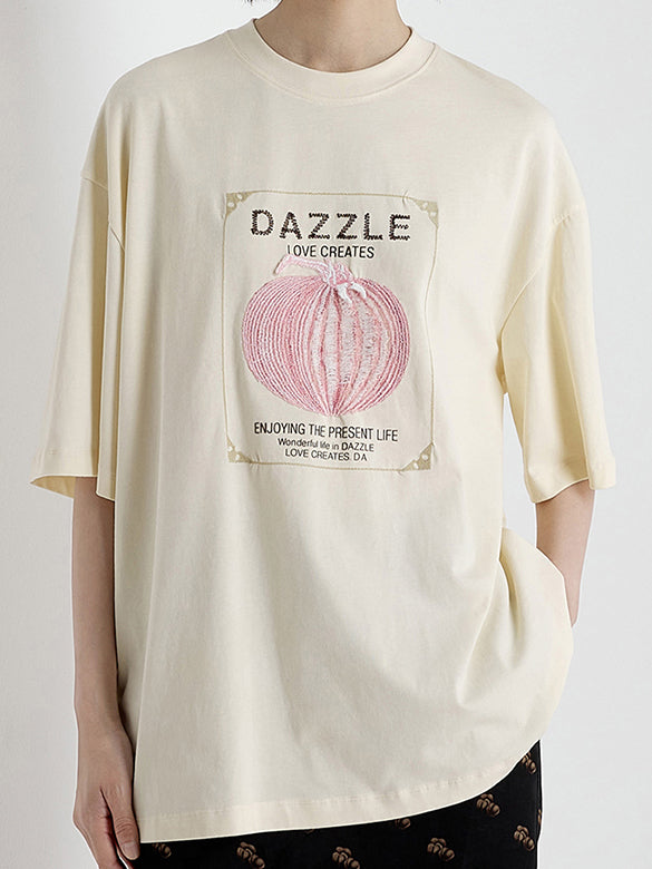 Embroidery Mix Fabric T-shirt